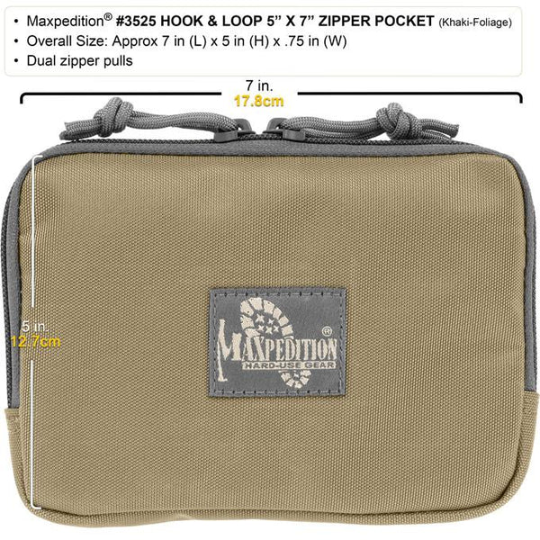 HOOK & LOOP 5" x 7" ZIPPER POCKET - MAXPEDITION, Military, CCW, EDC, Tactical, Everyday Carry, Outdoors, Nature, Hiking, Camping, Police Officer, EMT, Firefighter, Bushcraft, Gear.