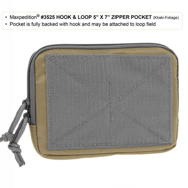 HOOK & LOOP 5" x 7" ZIPPER POCKET - MAXPEDITION, Military, CCW, EDC, Tactical, Everyday Carry, Outdoors, Nature, Hiking, Camping, Police Officer, EMT, Firefighter, Bushcraft, Gear.