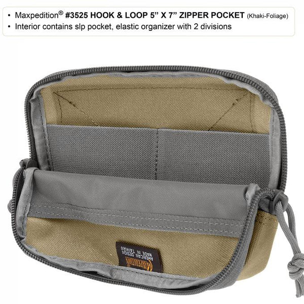 HOOK & LOOP 5" x 7" ZIPPER POCKET - MAXPEDITION, Military, CCW, EDC, Tactical, Everyday Carry, Outdoors, Nature, Hiking, Camping, Police Officer, EMT, Firefighter, Bushcraft, Gear.