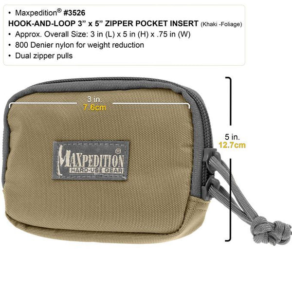 Maxpedition- Hook & Loop 3" x 5" Zipper Pocket,  Tactical, CCW, Gun Accessory, Gun Carrier, Magazine, Shooting Range, Concealed Carry Weapon Maxpedition, Military, CCW, EDC, Everyday Carry, Outdoors, Nature, Hiking, Camping, Police Officer, EMT, Firefighter, Bushcraft, Gear.