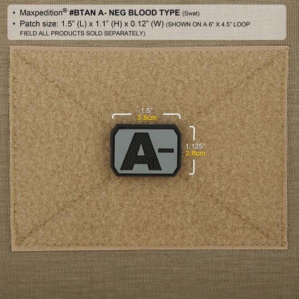 A- BLOOD TYPE PATCH - MAXPEDITION, Patches, Military, CCW, EDC, Tactical, Everyday Carry, Outdoors, Nature, Hiking, Camping, Bushcraft, Gear, Police Gear, Law Enforcement