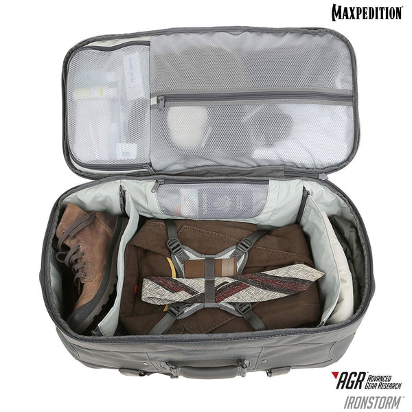 Maxpedition's Ironstorm Adventure Travel Bag comes with an internal compression bib for securing contents.