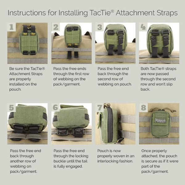 3"TacTie (Pack of 4) - Maxpedition, Molle, PALS, ATLAS compatible, Attachment, Tool-free